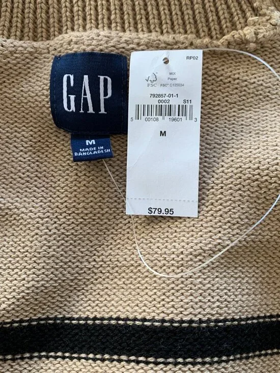 Gap Stripe Mini Sweater Dress – Camel Tan & Black – 100% Cotton – Size M – NWT - Picture 5 of 7